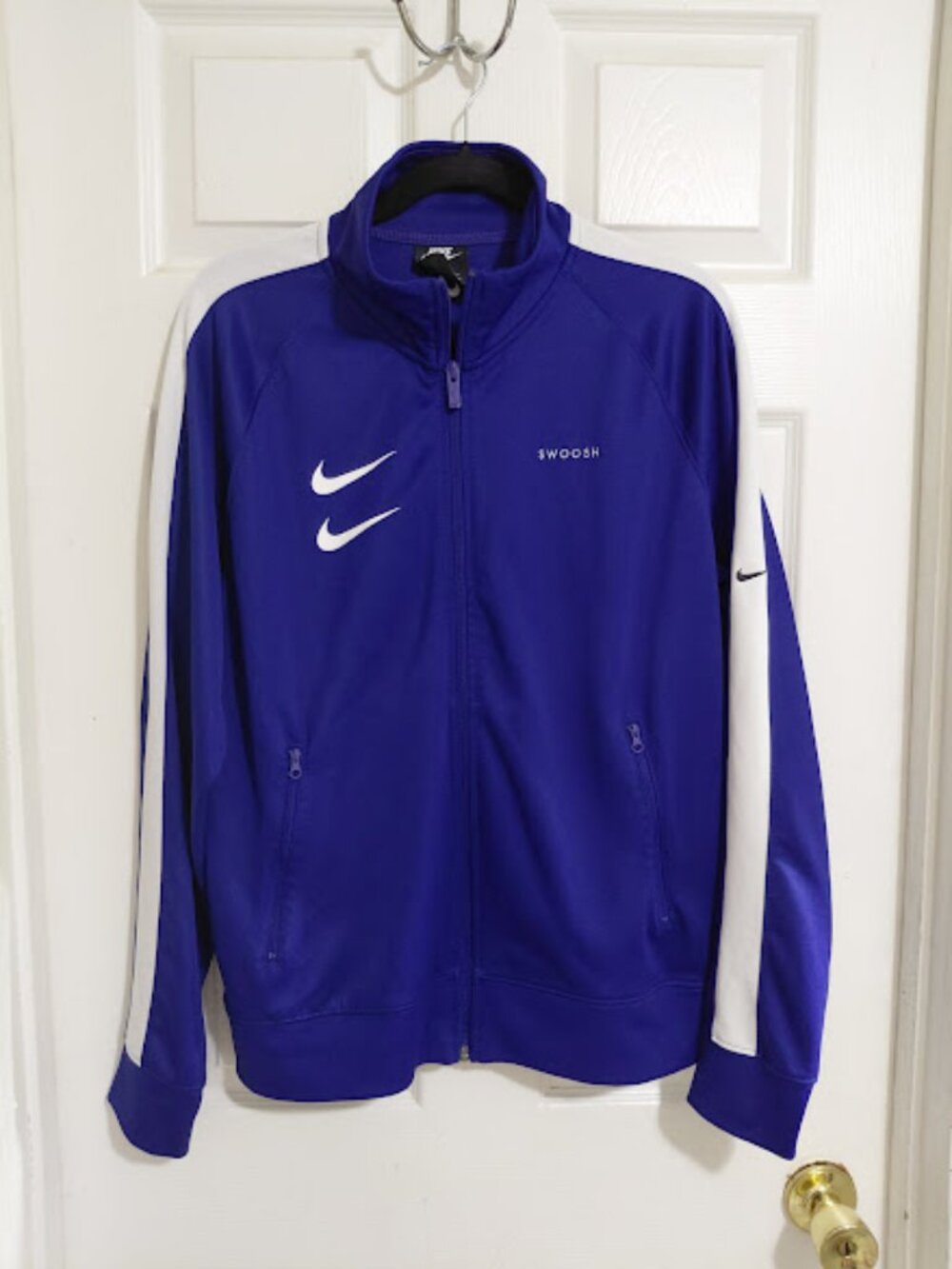 Nike Sportswear Track Jacket Blue & White Double Swoosh Full Zip 4 Pocket Mens M